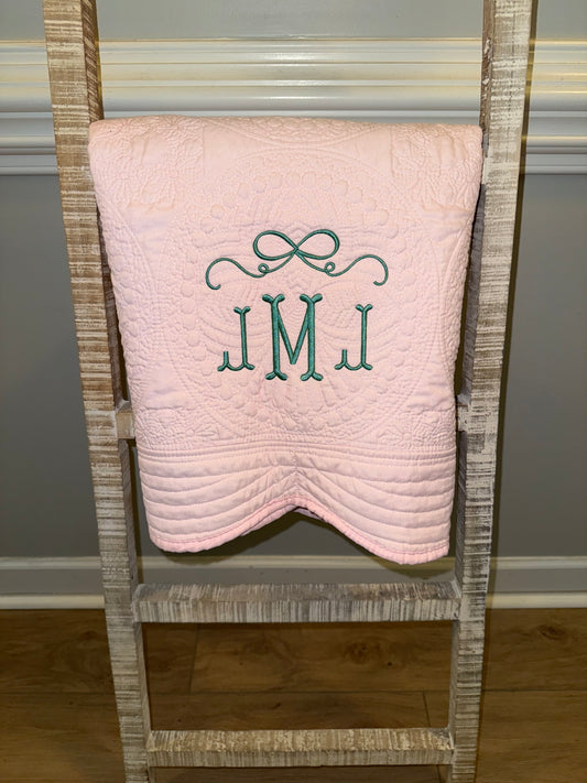 Heirloom Monogrammed Baby Blanket 36" x 46"
